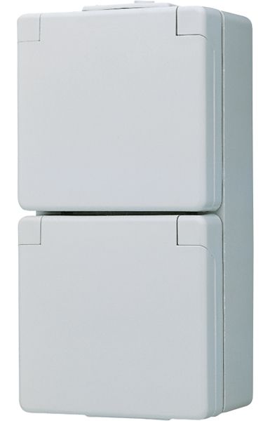 Steckdose 2f gr glz WG 600 AP Klappd IP44