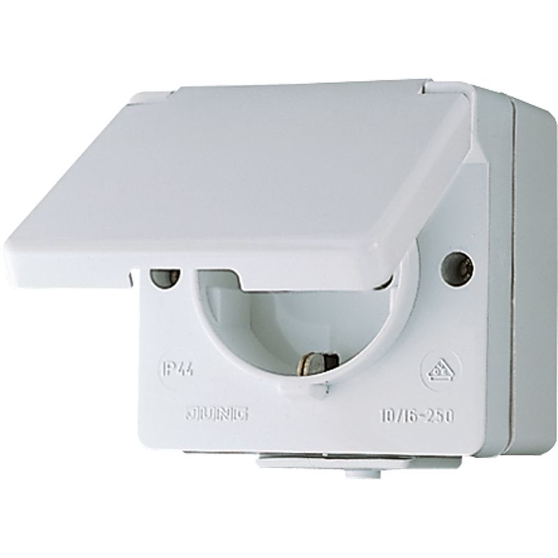 Steckdose 1f gr glz WG 600 AP Klappd IP44