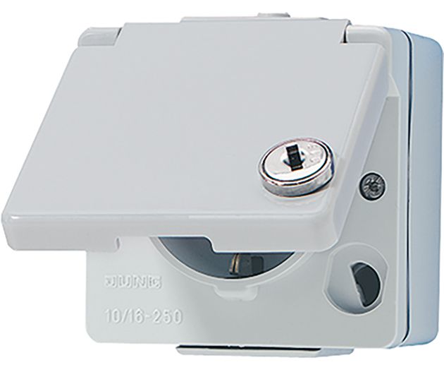 Steckdose 1f gr glz WG 600 AP Klappd IP44