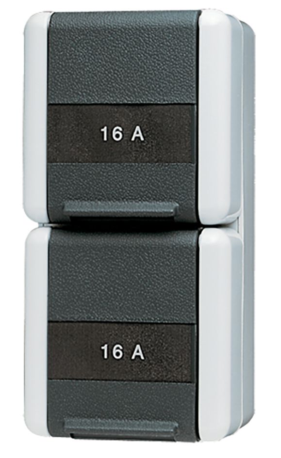 Steckdose 2f gr glz WG 800 AP Klappd IP44 Textfeld/Beschriftungsfläche vert