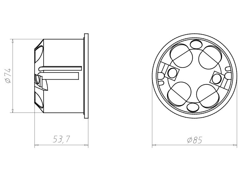 Hohlwanddose Ø74x50mm Kst rnd IP34