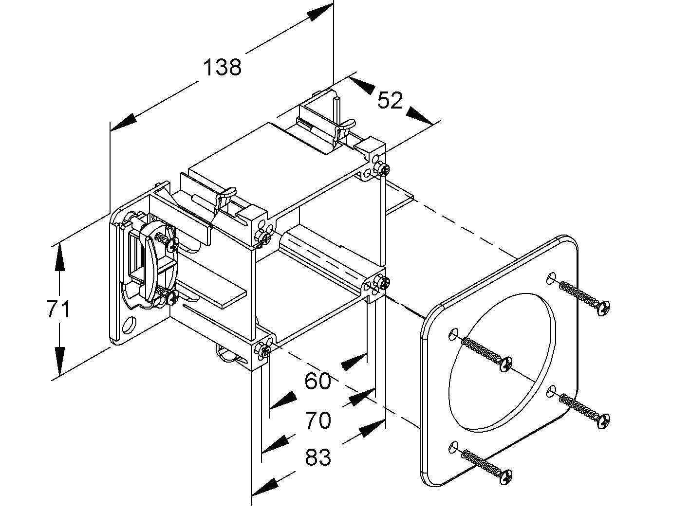 Geräteeinbaudose GEB-K 1f Front CEE 60/67,5mm schraub geschl