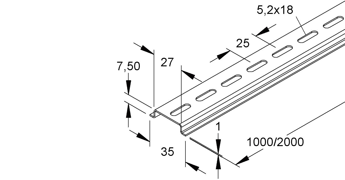Tragschiene ST g/vz L2000mm Langl 35/7,5mm Hut_35/7,5mm