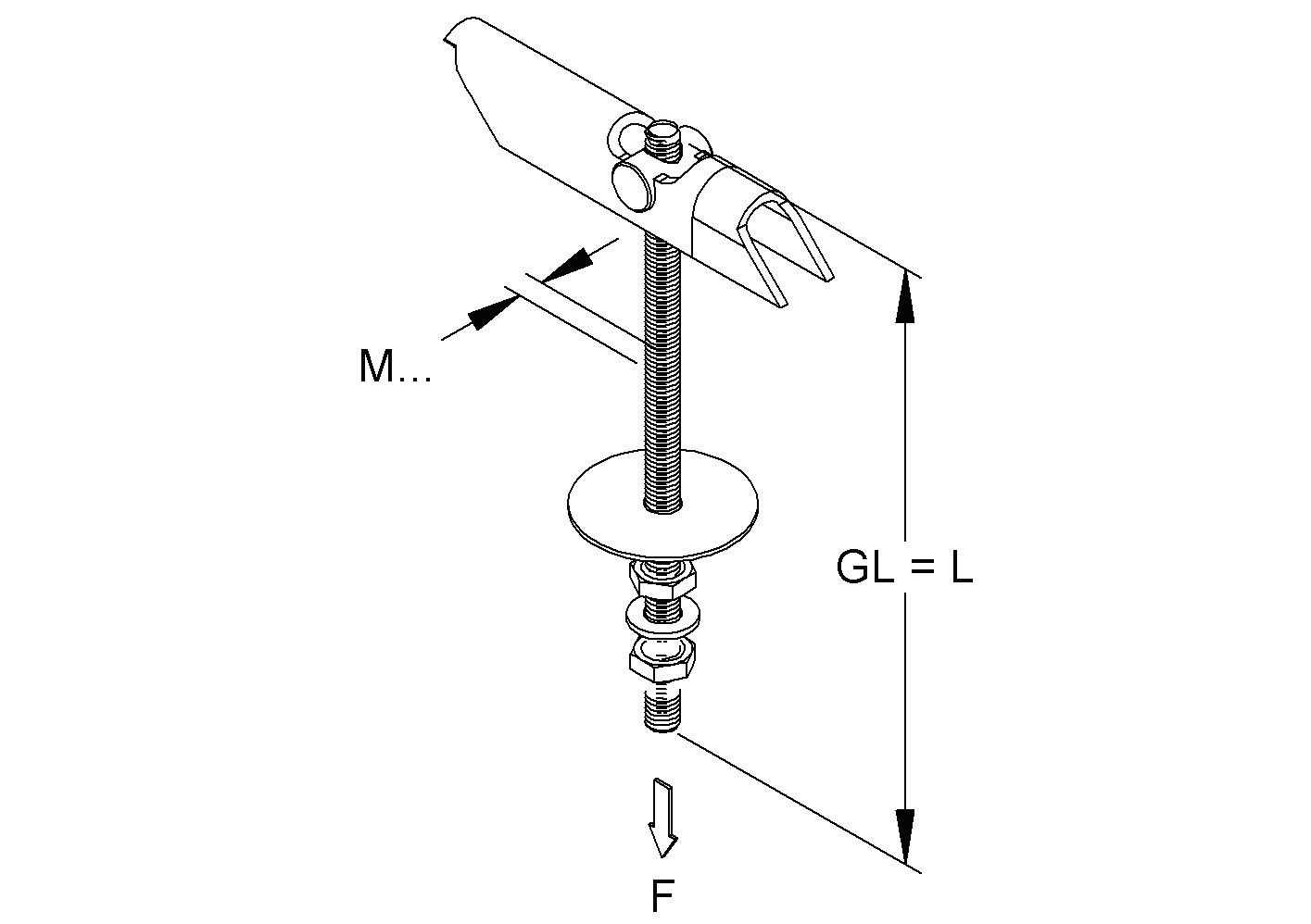 Kippdübel Ø12mm ST M4x95mm m.GewSchaft m.Sechskantmutter Mit Unterlegscheibe