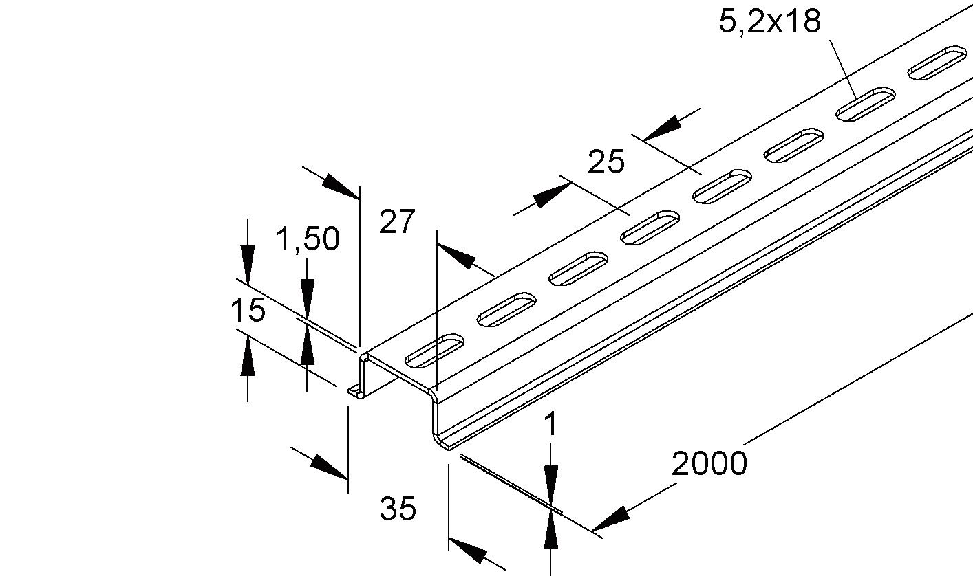 Tragschiene ST g/vz L2000mm Langl 35/15mm Hut_35/15mm