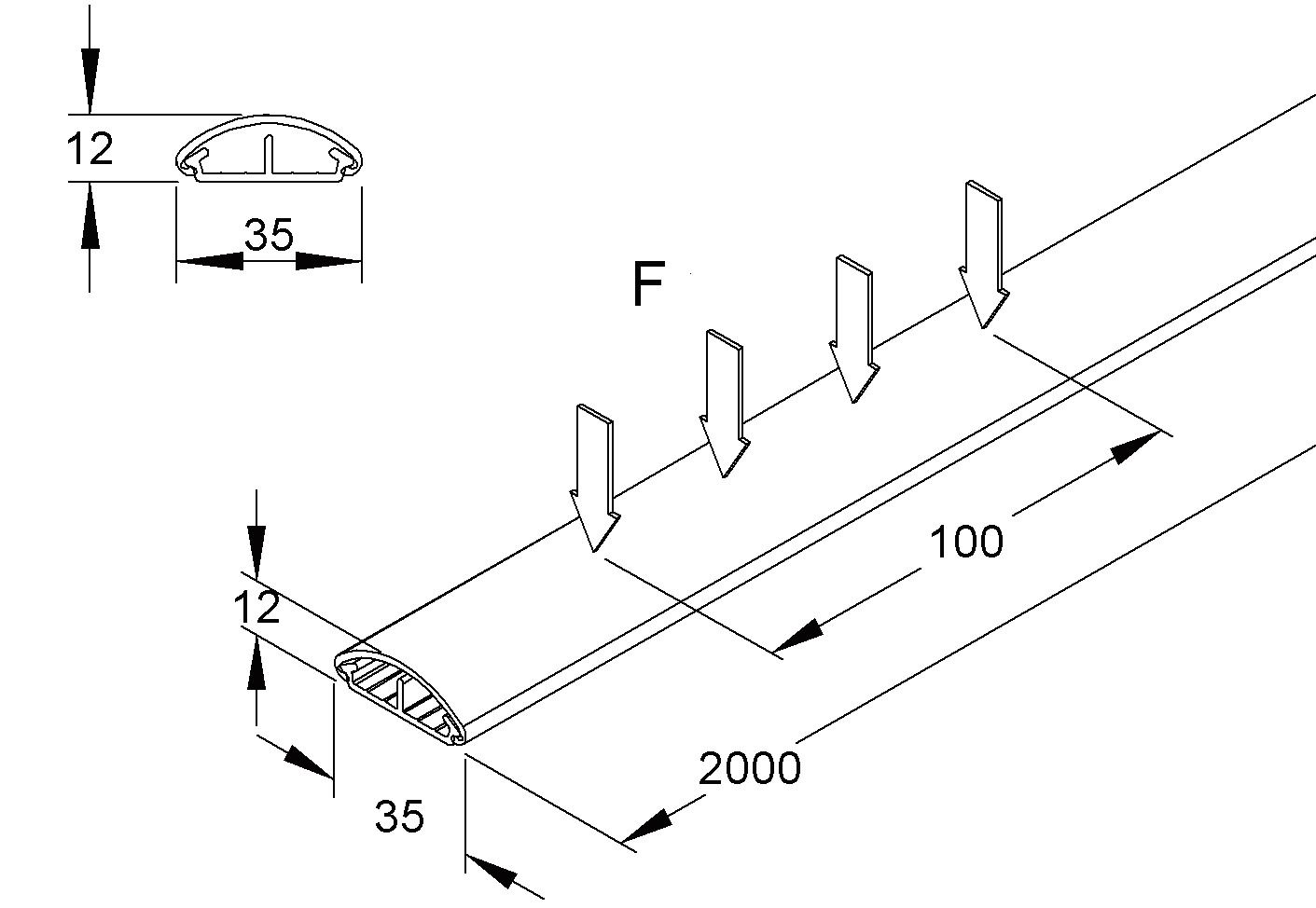Aufbodenkanal Kst br 35x12x2000mm RAL8014