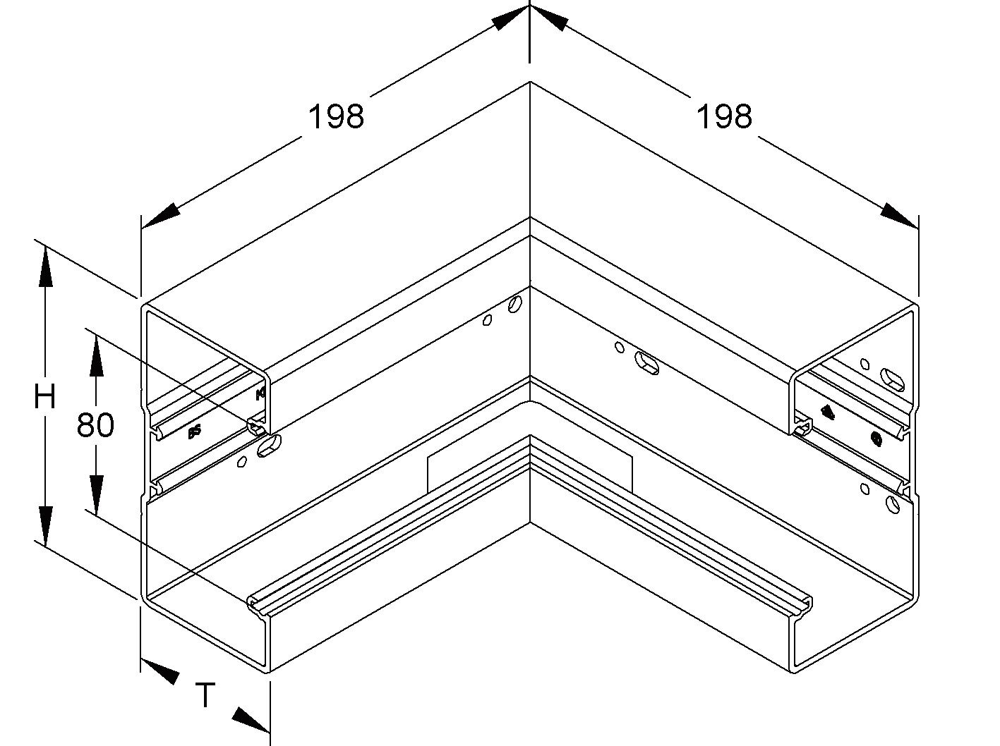 Inneneck GEB-K Kst UT 173x66mm cws unbeh RAL9001