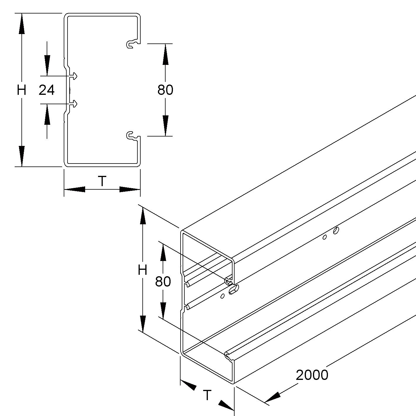 Geräteeinbaukanal Kst 173x66mm sbr GEB-K RAL8014 unbeh 9880qmm 2000mm
