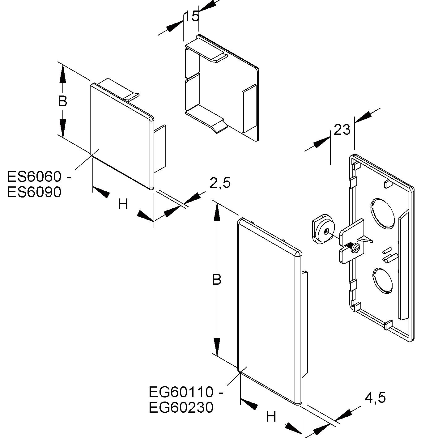 Endstück LF-K 150x60mm li/re Kst cws RAL9001 unbeh