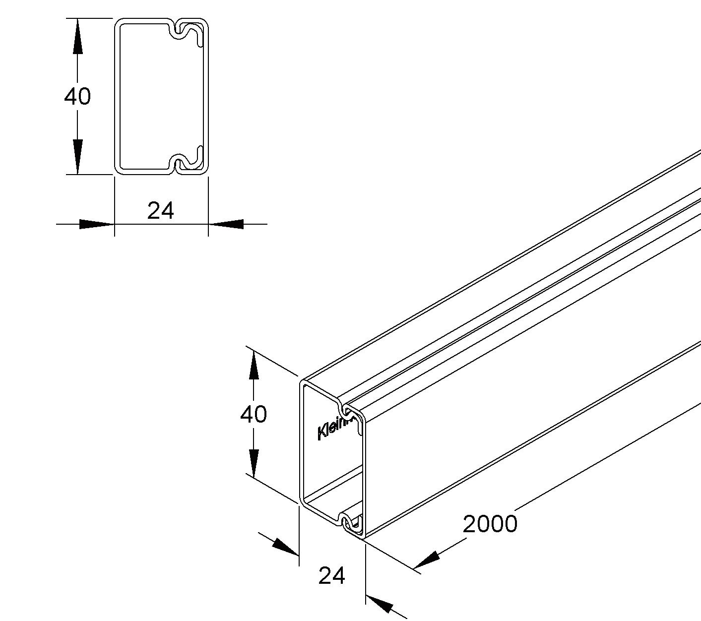 Leitungsführungskanal Kst 24x40x2000mm cws unbeh LF-K 630qmm RAL9001
