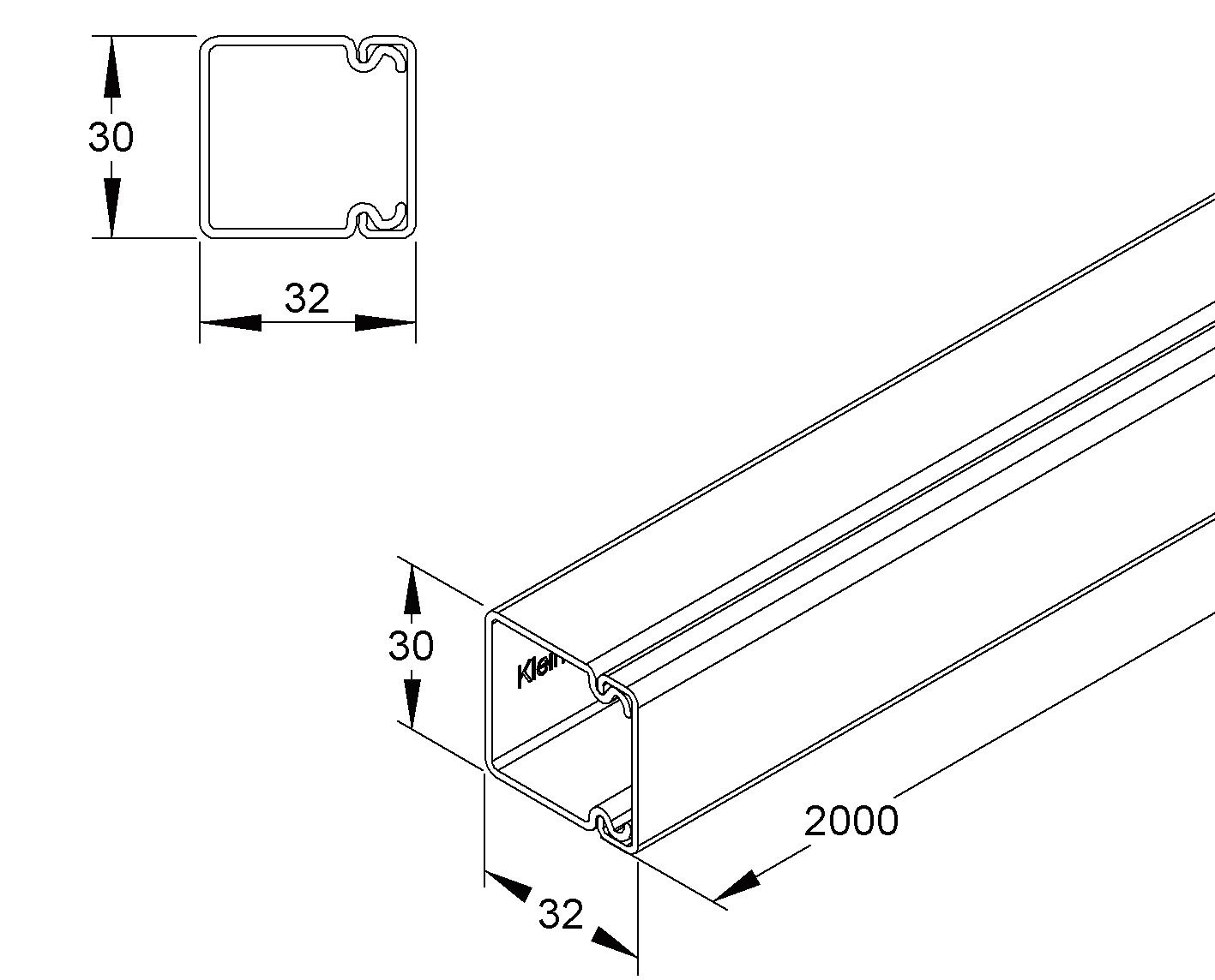 Leitungsführungskanal Kst 32x30x2000mm rws unbeh LF-K 700qmm RAL9010