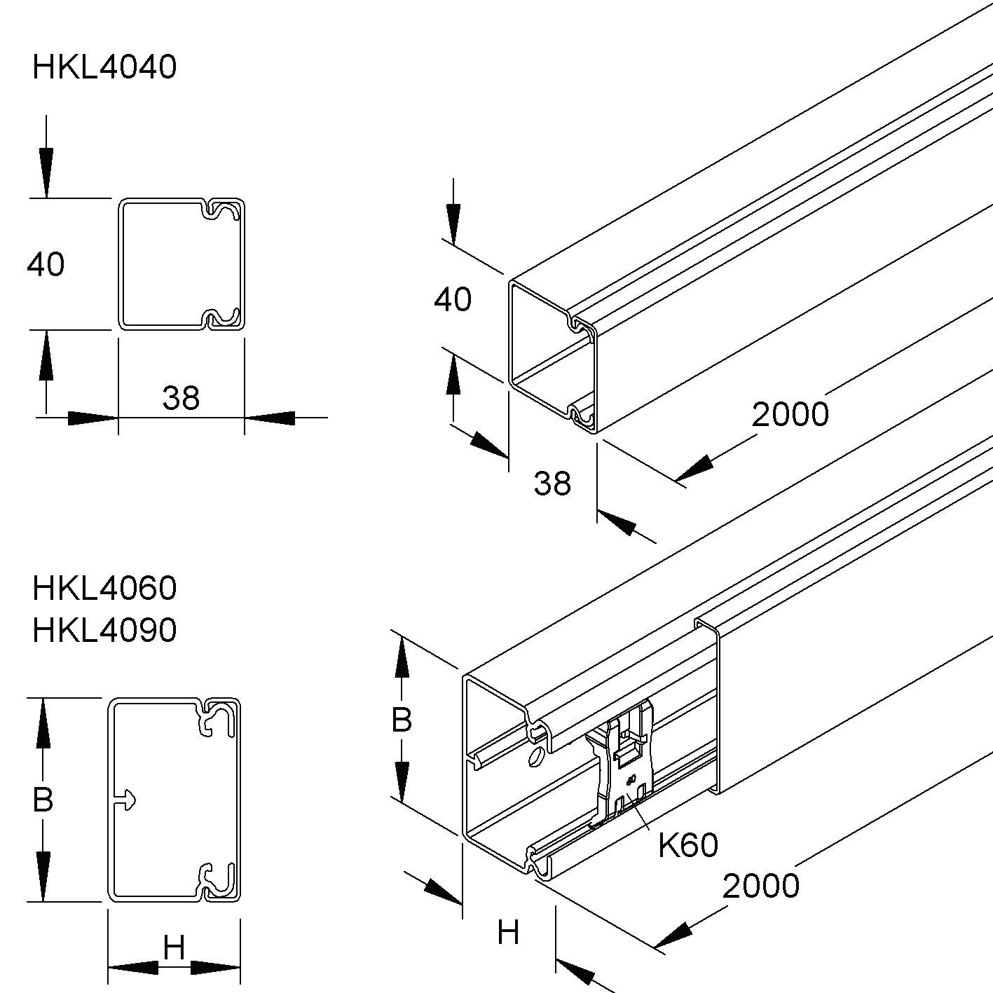 Leitungsführungskanal Kst 40x88x2000mm rws unbeh LF-K 2450qmm RAL9010