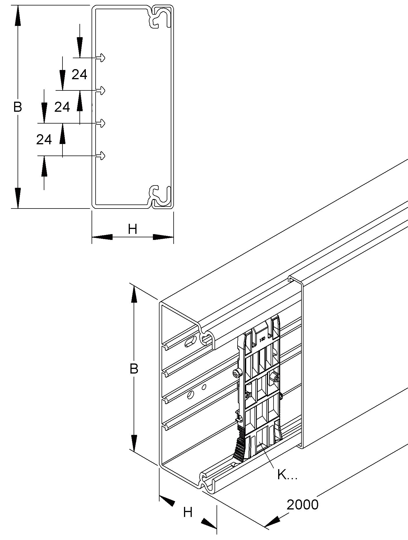 Leitungsführungskanal Kst 60x230x2000mm cws unbeh LF-K 11000qmm RAL9001