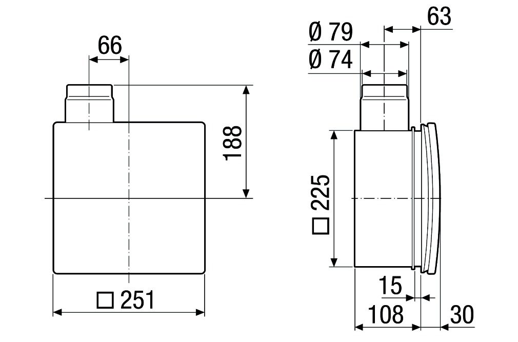 Ventilatorgehäuse Kst sw Ø80mm 225x225x93mm
