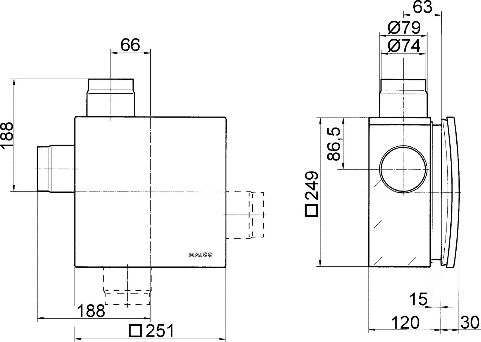 Ventilatorgehäuse Kst sw Ø80mm m.BS-Absperr Mit Brandschutz-Absperrung