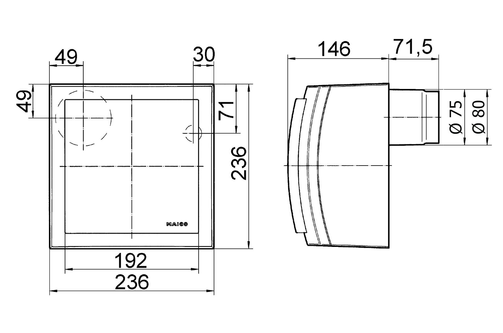 Bad-/Küchenventilator Ø80mm 230V 61cbm/h AP ws 40°C 50Hz