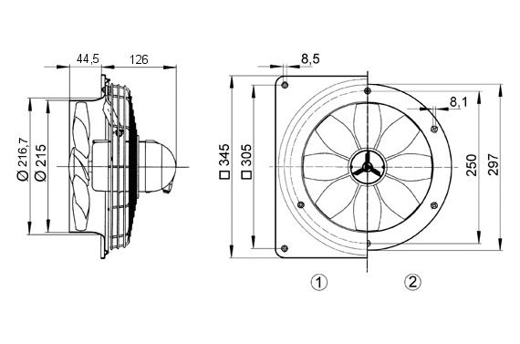 Ex-Ventilator 1/2 Axial Ø200mm 230V ST 440cbm/h 45W IP54