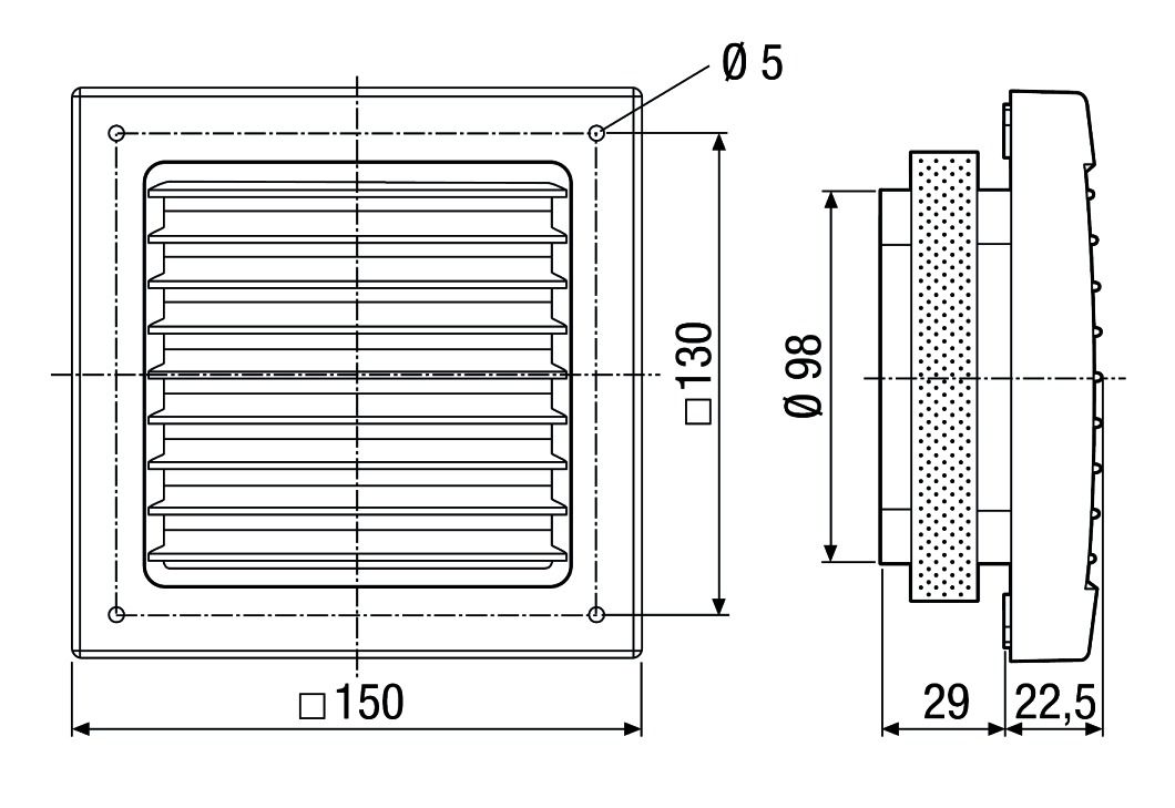 Lüftungsgitter Kst 150x150mm
