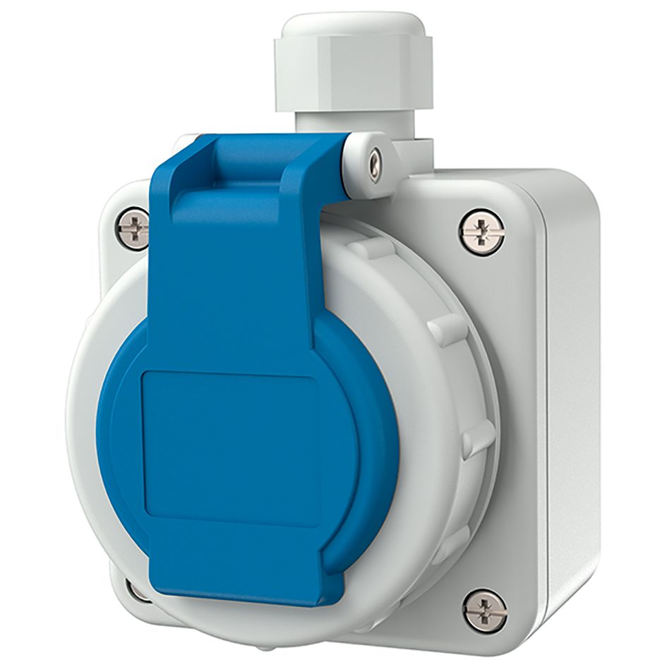 Steckdose 1f bl mt AP Klappd IP68