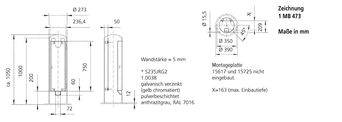 Energiesäule Kst anth IP4 1x16A5p400V 1x32A5p400V IP44 2Steckd LS-Schalter