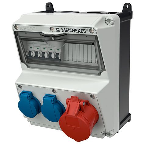 CEE-Kombi Kst gr IP44 AMAXX 1x16A5p400V 2Steckd LS-Schalter