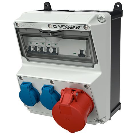 CEE-Kombi Kst gr IP44 AMAXX 1x32A5p400V 2Steckd LS-Schalter