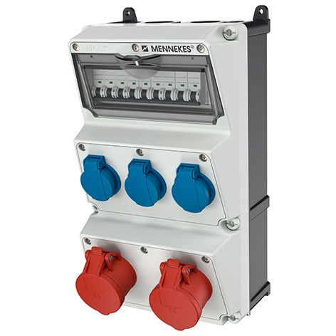 CEE-Kombi Kst gr IP44 AMAXX 2x16A5p400V 3Steckd LS-Schalter