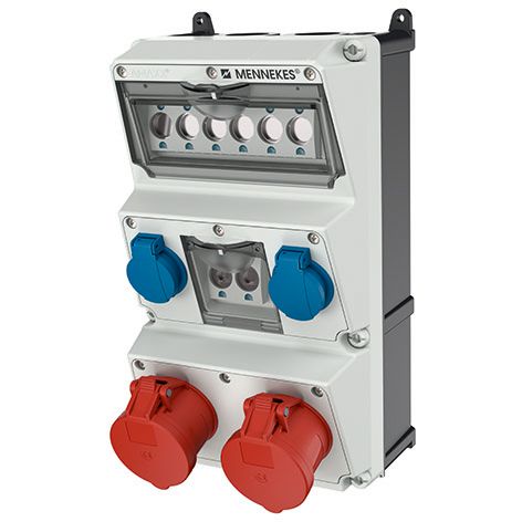 CEE-Kombi Kst gr IP44 AMAXX 2x32A5p400V 2Steckd D0-Sicherung