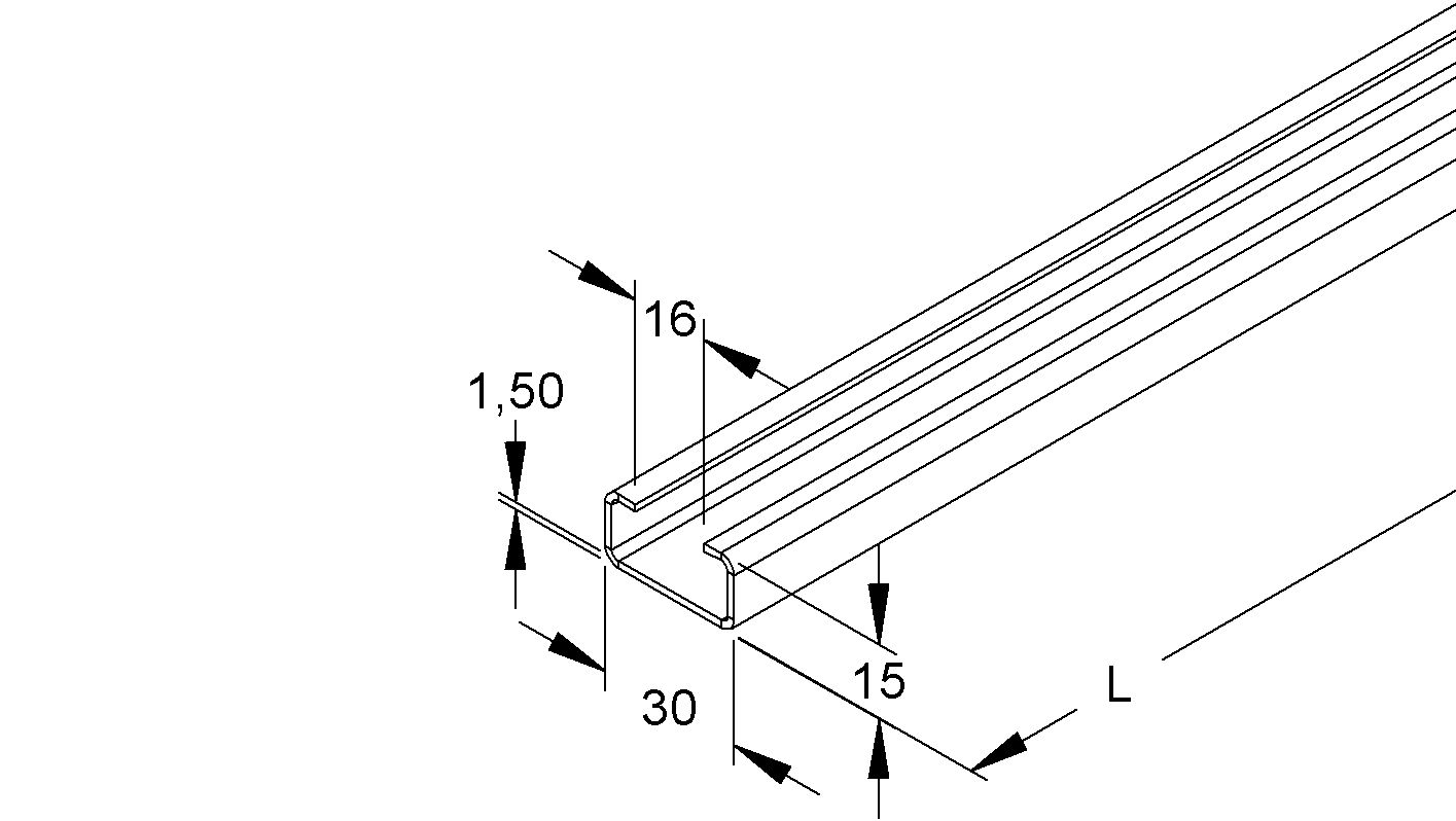 C-Profilschiene ST 2000x30x15mm 16mm D1,5mm