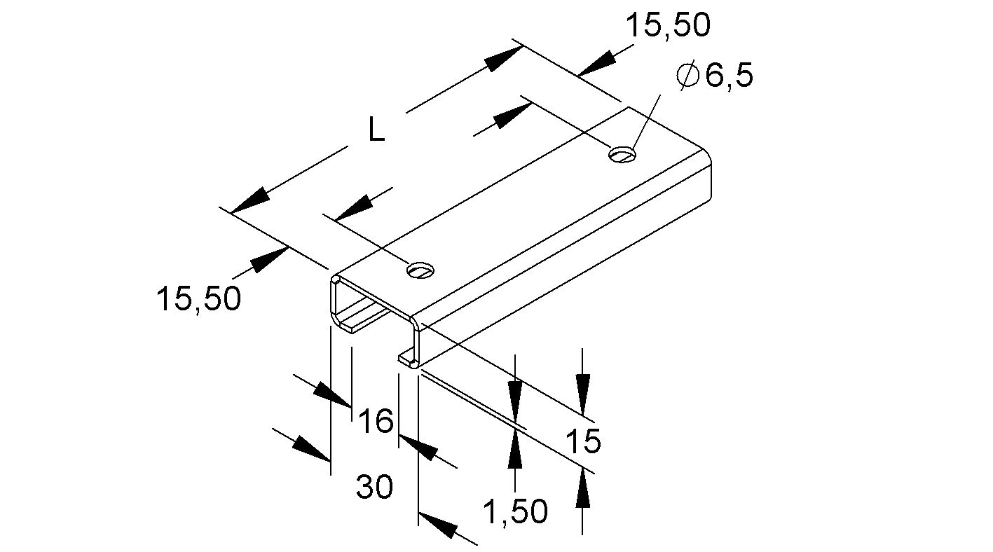 C-Profilschiene ST 200x30x15mm 16mm D1,5mm Rück_gel