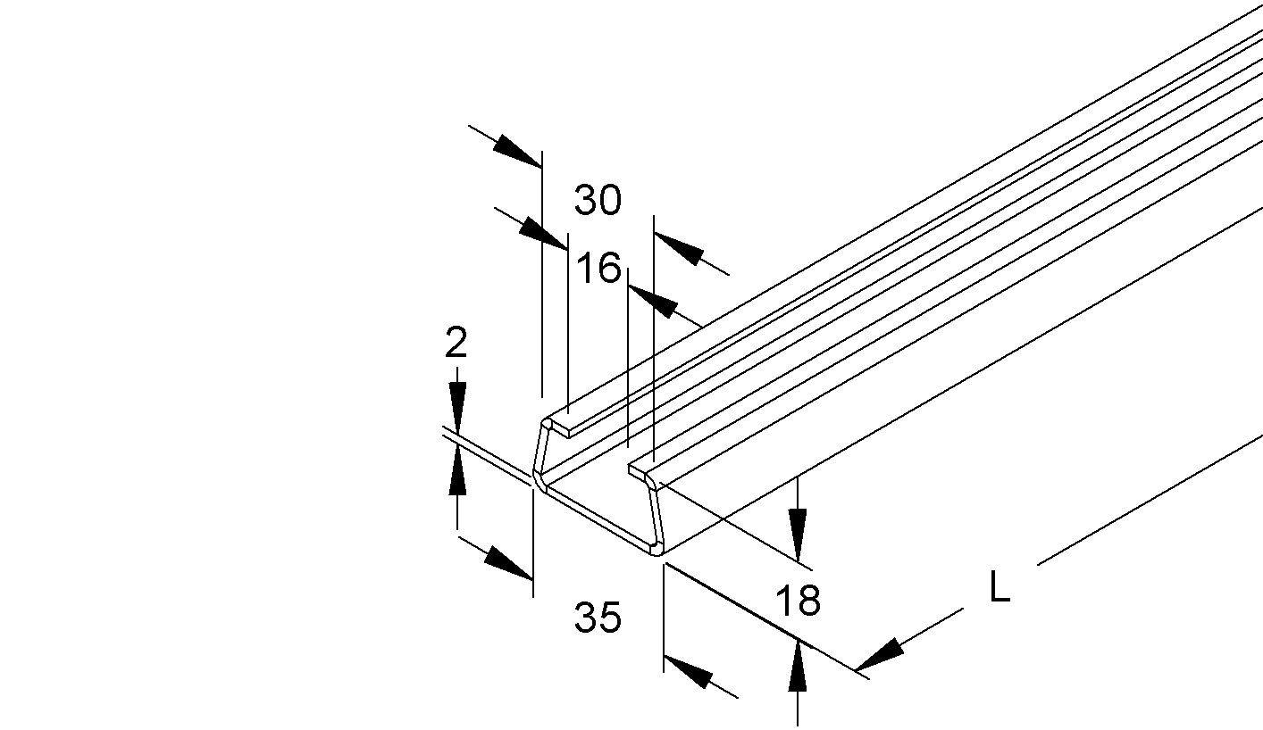 C-Profilschiene ST 2000x35x18mm 16mm D2mm