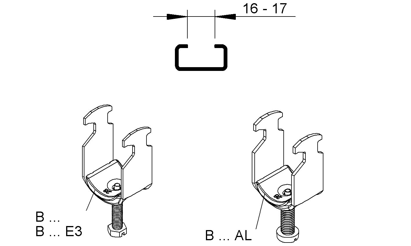 Bügelschelle 22-26mm 1f ST Profilschiene W=ST Wanne=Stahl hfr