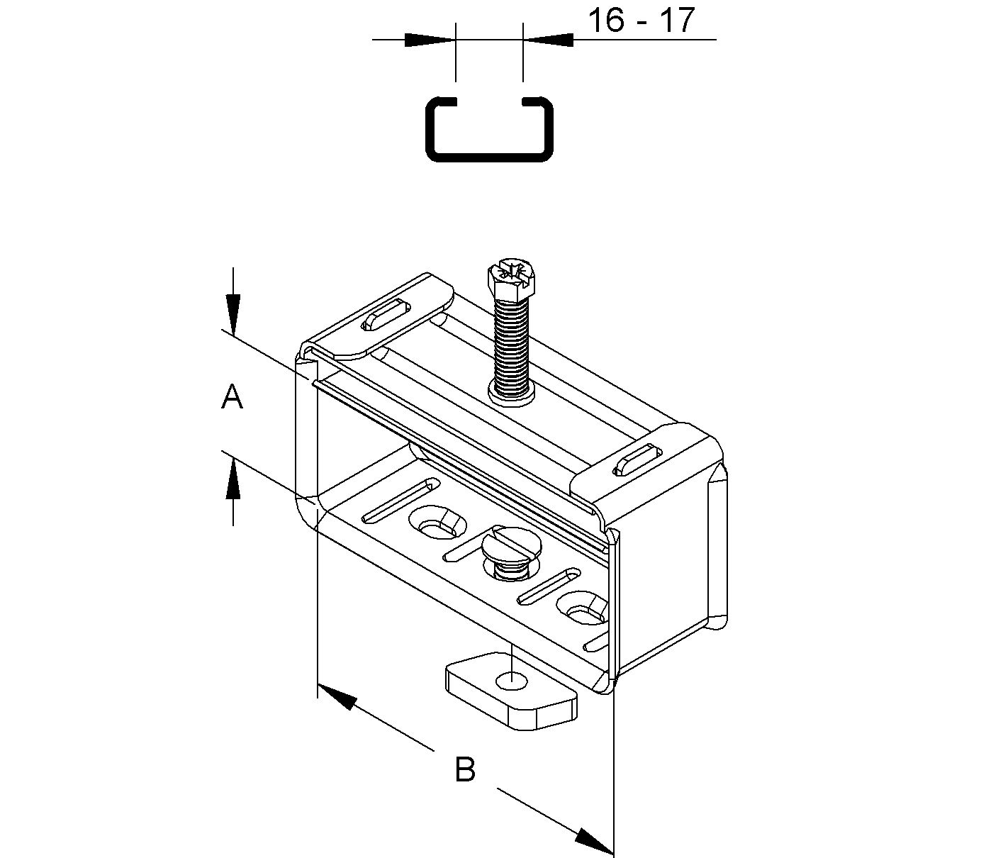 Bügelschelle 10-40mm VA Profilschiene W=VA Wanne=rostfreier Stahl hfr