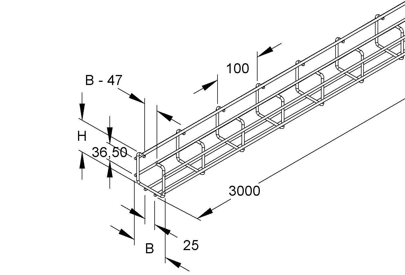 Gitterrinne C-Form 78x78x3000mm Klickbef 3600qmm