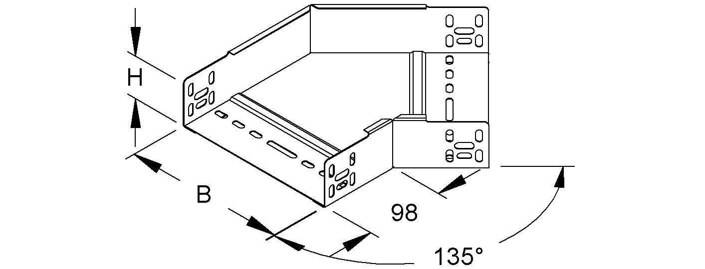 Bogen_starr 45° horiz 60x100mm int.Verb integrierter Verbinder60x100mm R=100mm