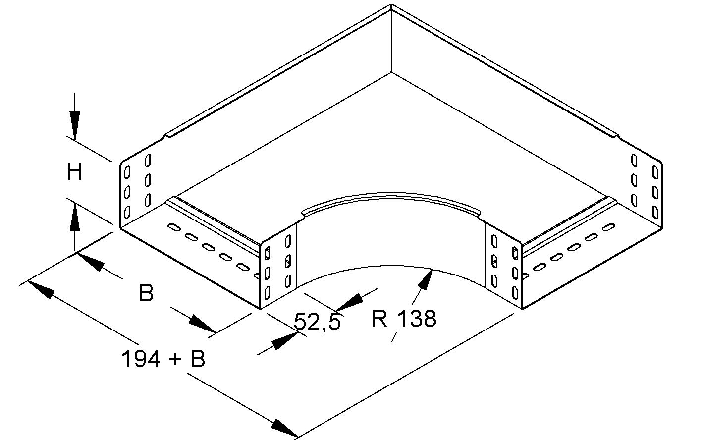Bogen_starr 90° horiz 85x300mm int.Verb integrierter Verbinder85x300mm R=138mm