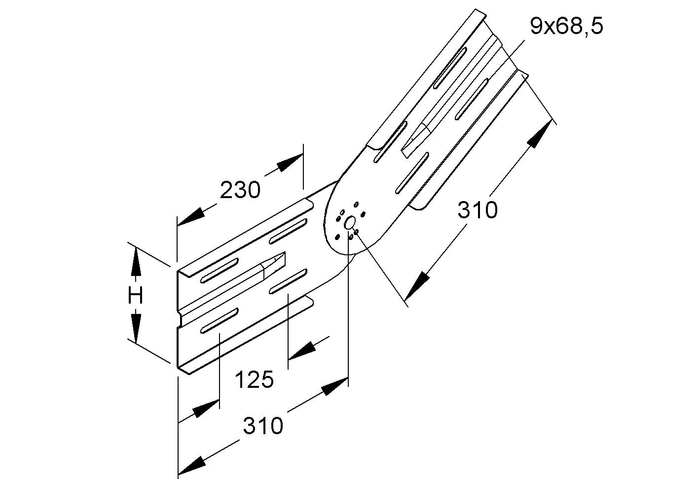 Gelenkverbinder ST Schraubverb 620mm 200-600x150mm Geeignet für Kabelleiter