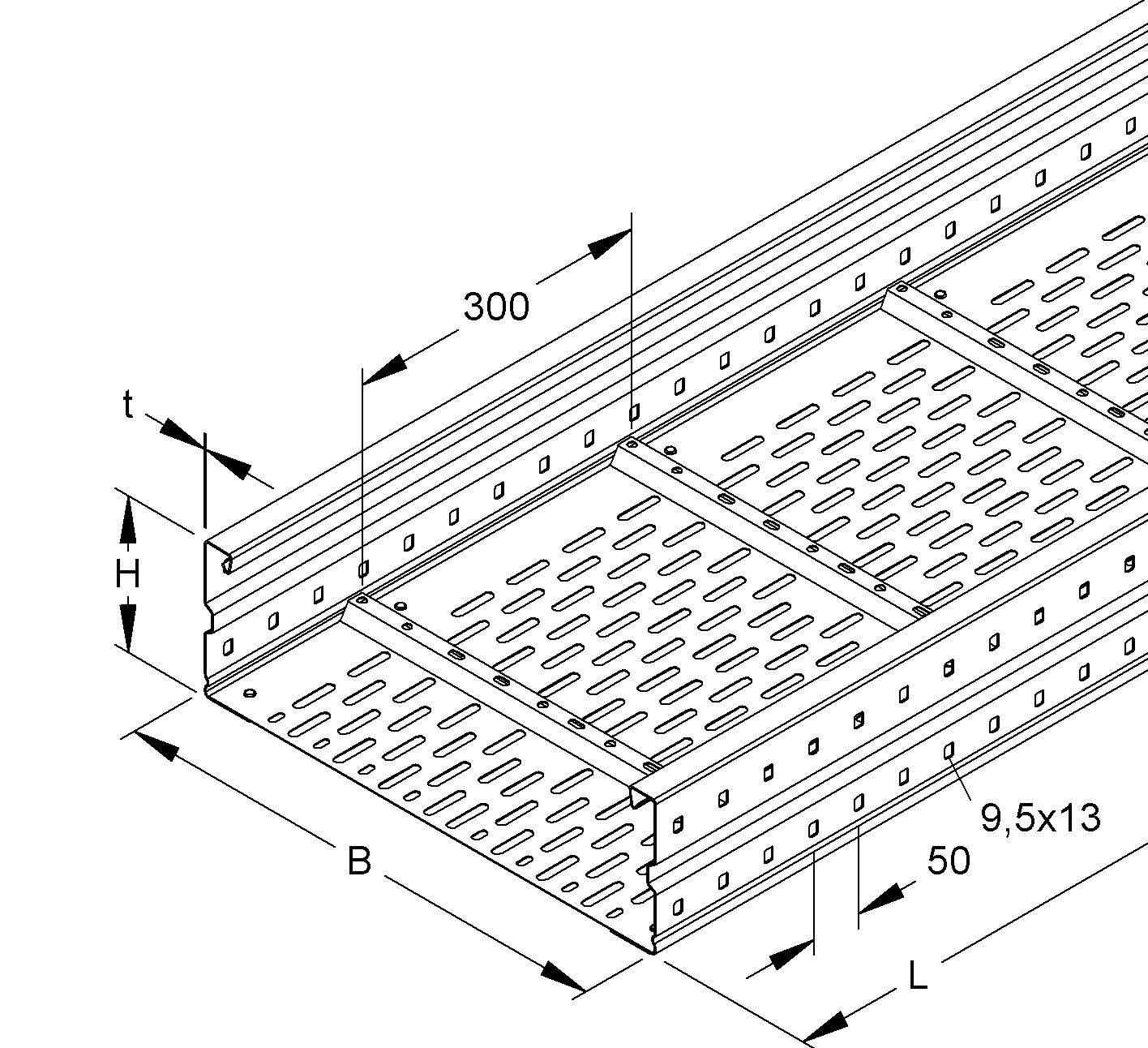 Weitspannkabelrinne 150x600x1,5mm o.Verb 6000mm Seitenl 576qmm