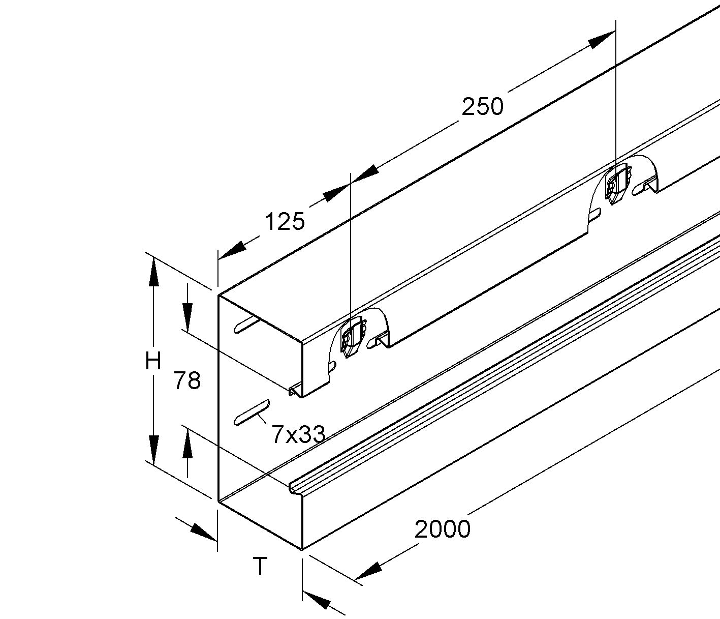Geräteeinbaukanal ST 133x80mm rws GEB-K RAL9010 vz 9032qmm 2000mm