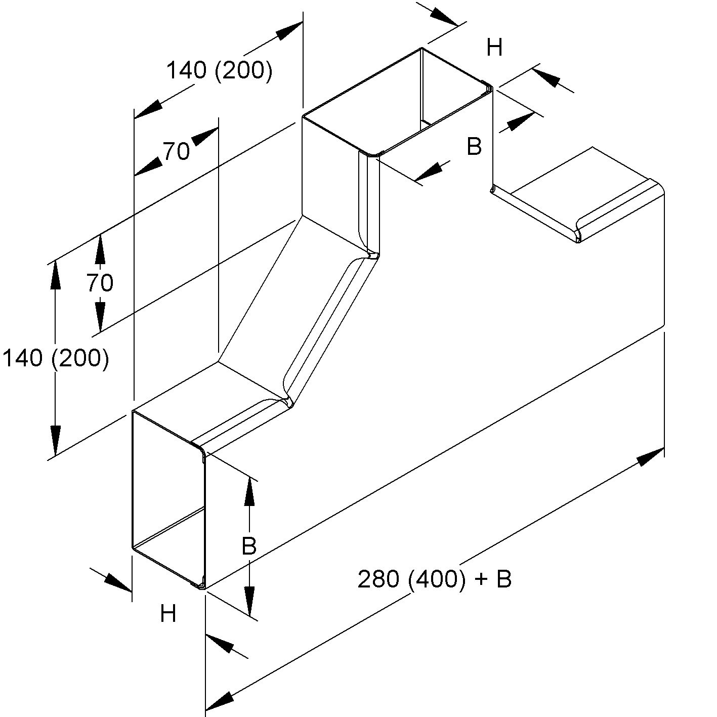T-Stück LF-K 200x60mm UT/OT ST cws vz RAL9001 hfr