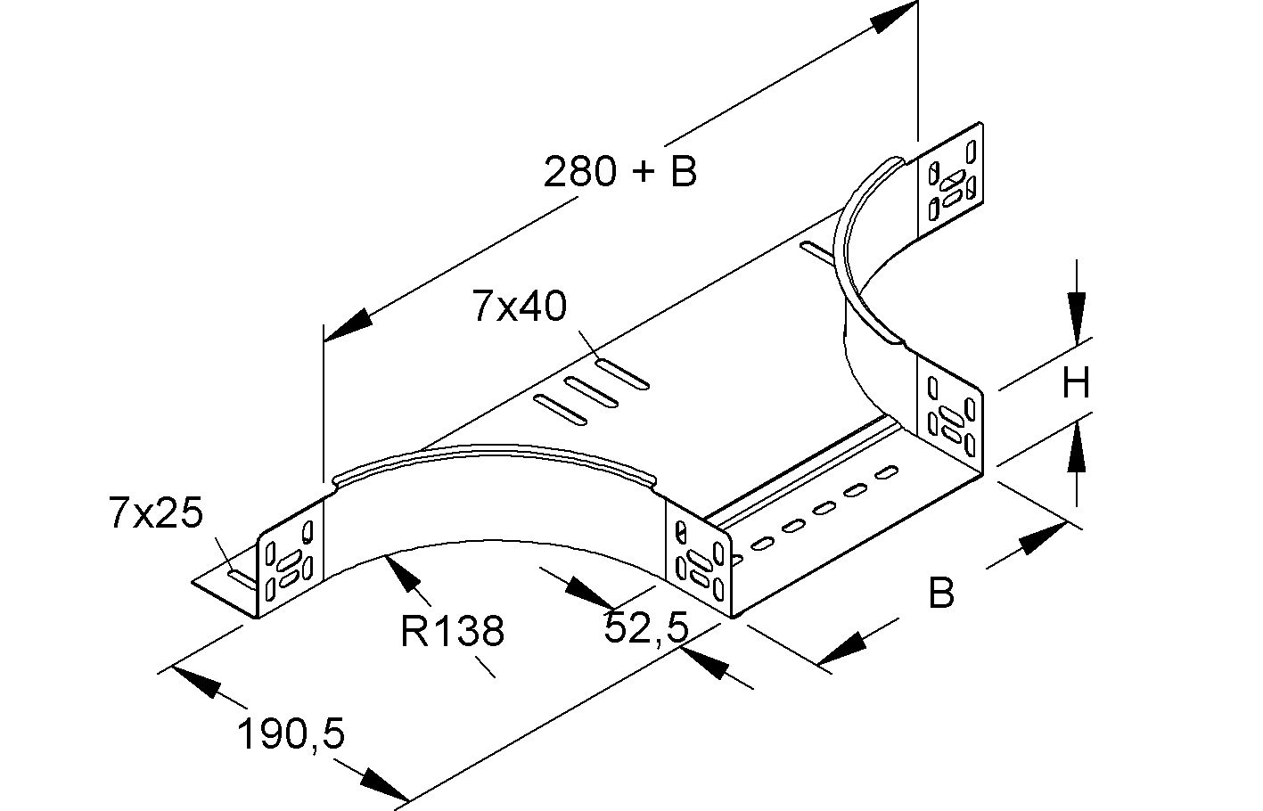 Anbau-Abzweigstück ST f/v 60x600mm f/vz int.Verb