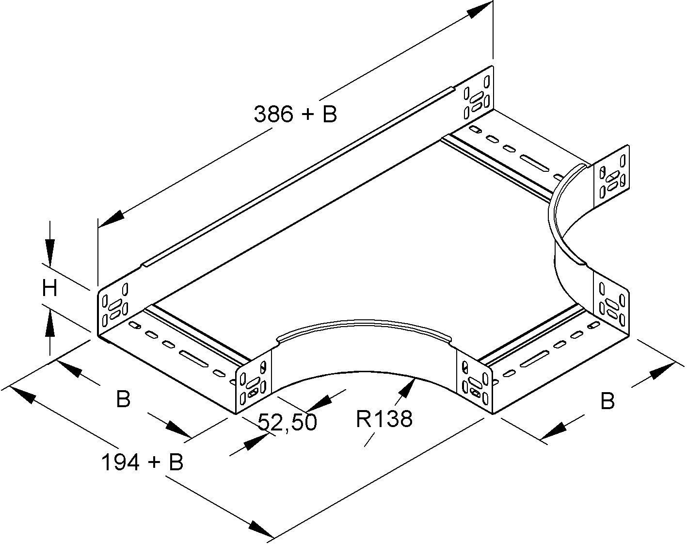 T-Stück Kabelrinne 60x300mm int.Verb f/vz horiz