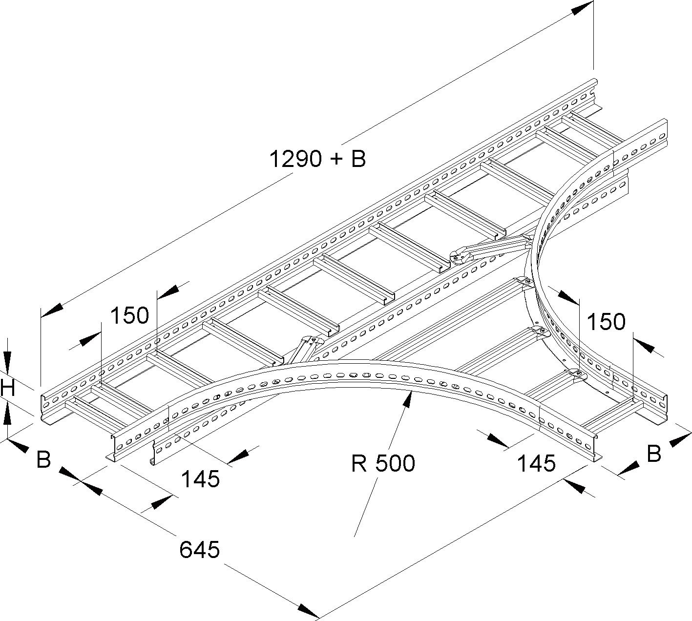 T-Stück Kabelleiter sym 60x315mm o.Verb Ausführung symmetrisch