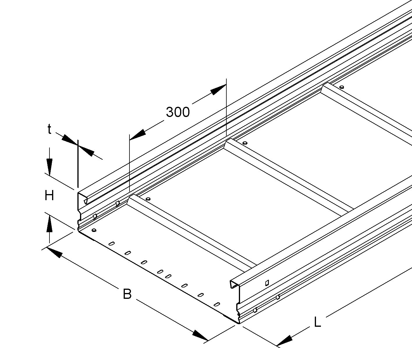 Weitspannkabelrinne 105x500x1,5mm o.Verb 6000mm 43800qmm