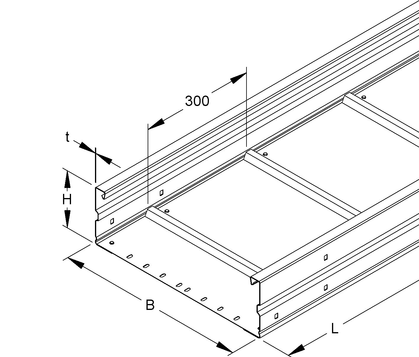 Weitspannkabelrinne 150x600x1,5mm o.Verb 6000mm 79800qmm