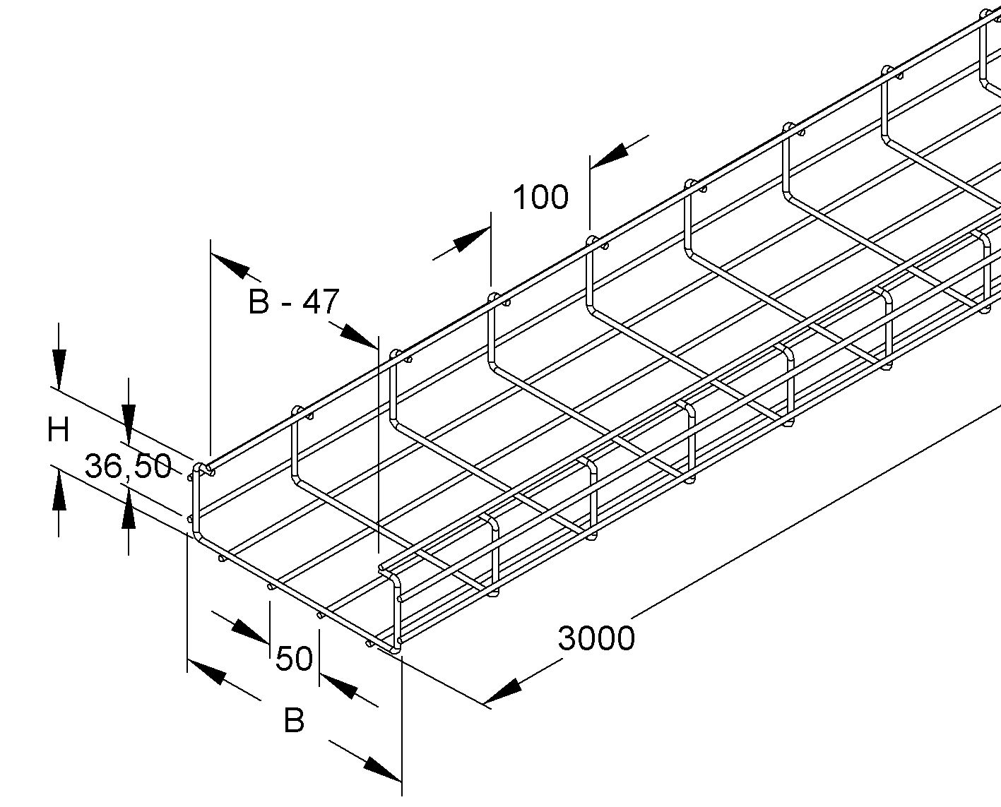 Gitterrinne C-Form 78x218x3000mm 9850qmm Klickbef