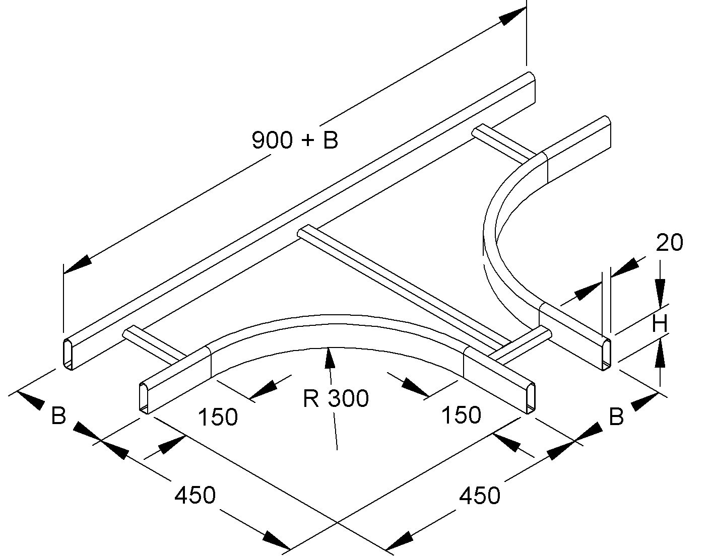T-Stück Kabelleiter sym 60x300mm o.Verb Ausführung symmetrisch