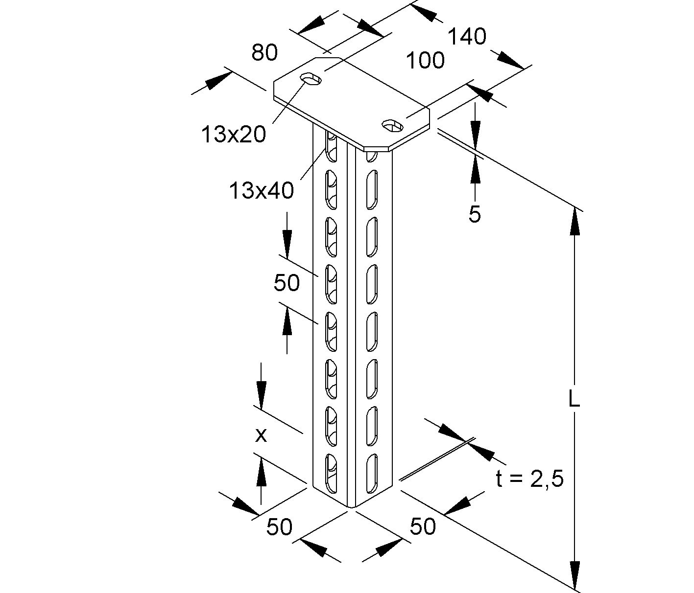 Hängestiel ST 400mm U-Profil 4kN f.Funkterh