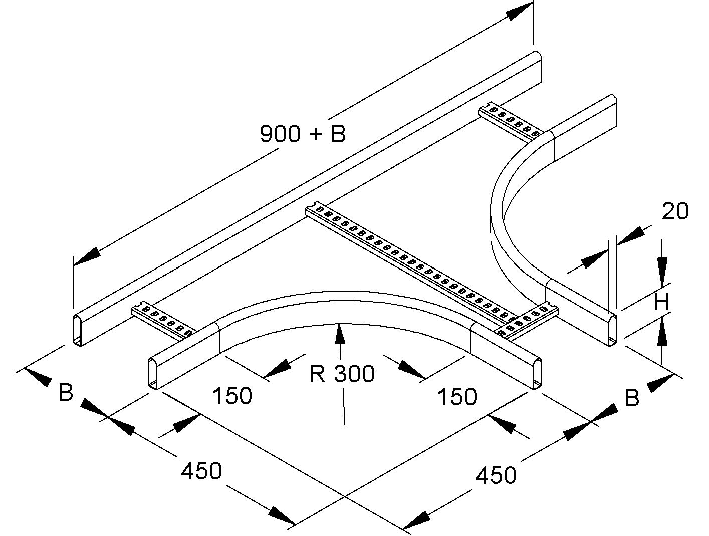 T-Stück Kabelleiter sym 60x600mm o.Verb Ausführung symmetrisch