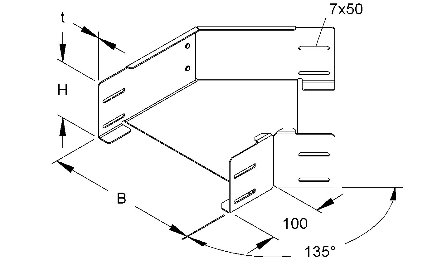 Bogen_starr 45° horiz 110x600mm int.Verb integrierter Verbinder110x600mm R=100mm